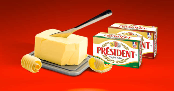 Block of butter with President India salted and unsalted butter